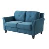 Modern Upholstered Loveseat Sofa in Blue Microfiber with Button Tufted Cushions