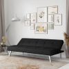 Modern Futon Sofa Bed in Black Fabric with Chrome Metal Legs