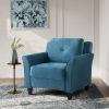 Blue Microfiber Upholstered Armchair Flared Arm Chair with Tufted Back Cushion