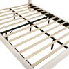 Full size Mid-Century Platform Bed Frame with Cream Velvet Upholstered Headboard