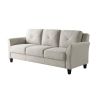 Modern 3-Seater Upholstered Sofa in Cream Microfiber with Button Tufted Cushions