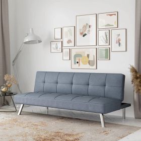 Modern Futon Sofa Bed in Light Gray Fabric with Chrome Metal Legs