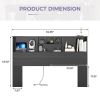 Queen size Bookcase Headboard in Black Wood Finish with LED Lights