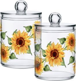 2 Pack Qtip Holder Dispenser for Cotton Ball White Flower Green Leaves Swab Cotton Round Pads Clear Plastic Acrylic Jar Set Bathroom Canister