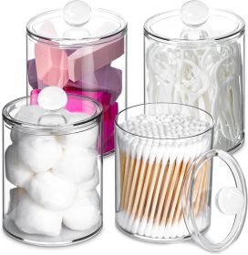 4 Pack Qtip Holder,Canister Apothecary Jar Set, Bathroom Jars with Lids Set for Cotton Swabs, Balls, Pads, Floss Picks