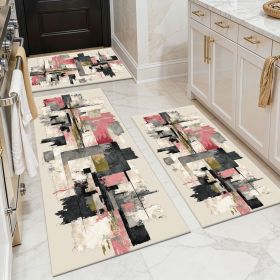 Three-piece kitchen rug set, non-slip and washable, abstract pattern kitchen hallway rug, soft and comfortable, suitable for sinks, floors, entra (Main Material: Polyester, Main Color: White)