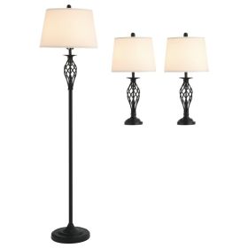 3 Piece Table Floor Lamps Set with Metal Pole, Round Base, and Fabric Lampshade, for Living Room, Black/White (Option: White-520x520x260 mm)